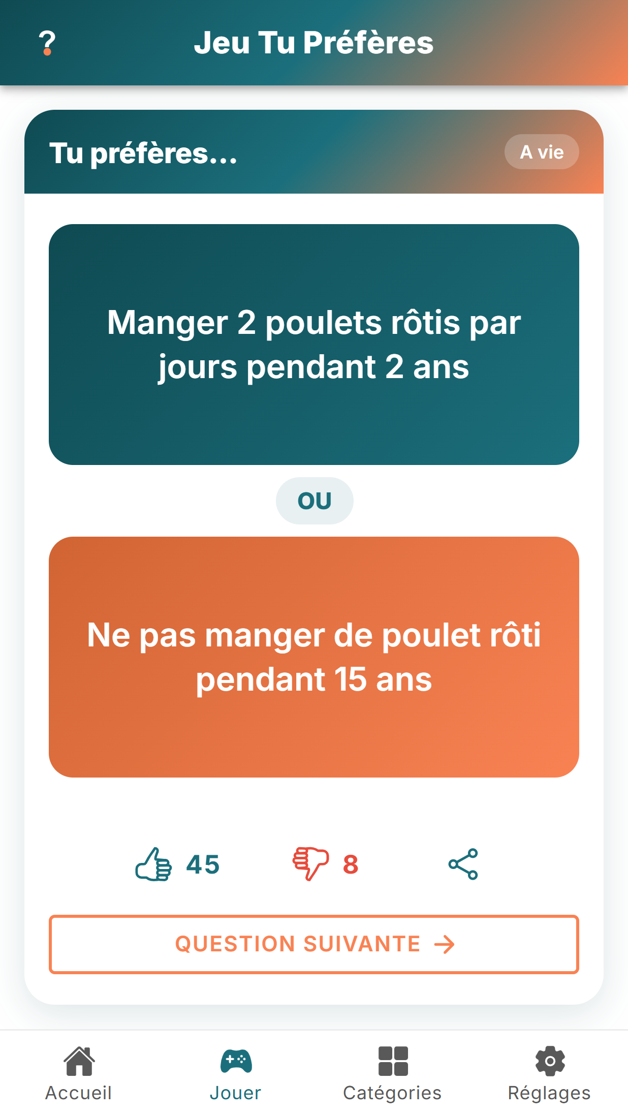 Un dilemme à jouer dans l'application